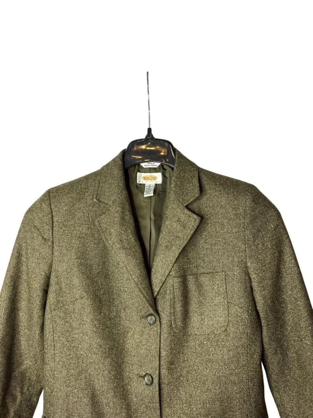 Talbots Petites Blazer Size 4P Lined Green Vintage 90s Wool Silk Nylon Italian